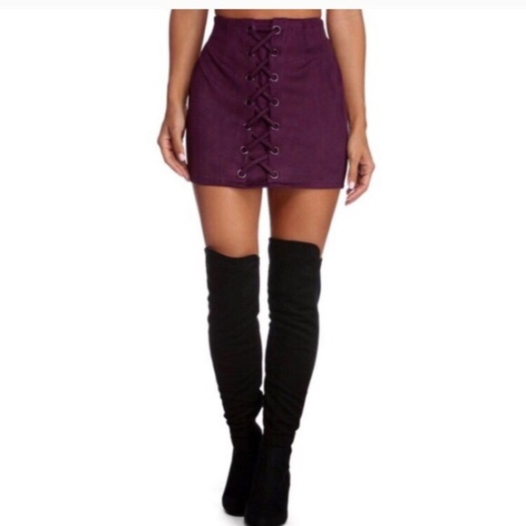 Shinestar Lace Up Faux Suede Mini Skirt Size XL - Picture 2 of 6
